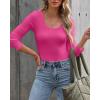 imageVICHYIE Summer Womens Scoop Neck Short Sleeve Shirts Ribbed Slim Fitted Casual Basic Top BlousesLonghot Pink
