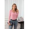 imageVICHYIE Summer Womens Scoop Neck Short Sleeve Shirts Ribbed Slim Fitted Casual Basic Top BlousesLongpink