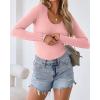imageVICHYIE Summer Womens Scoop Neck Short Sleeve Shirts Ribbed Slim Fitted Casual Basic Top BlousesLongpink
