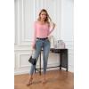 imageVICHYIE Summer Womens Scoop Neck Short Sleeve Shirts Ribbed Slim Fitted Casual Basic Top BlousesLongpink