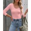 imageVICHYIE Summer Womens Scoop Neck Short Sleeve Shirts Ribbed Slim Fitted Casual Basic Top BlousesLongpink