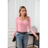 imageVICHYIE Summer Womens Scoop Neck Short Sleeve Shirts Ribbed Slim Fitted Casual Basic Top BlousesLongpink