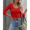 imageVICHYIE Summer Womens Scoop Neck Short Sleeve Shirts Ribbed Slim Fitted Casual Basic Top BlousesLongred