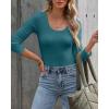 imageVICHYIE Summer Womens Scoop Neck Short Sleeve Shirts Ribbed Slim Fitted Casual Basic Top BlousesLongteal
