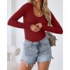 imageVICHYIE Summer Womens Scoop Neck Short Sleeve Shirts Ribbed Slim Fitted Casual Basic Top BlousesLongwine Red