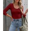 imageVICHYIE Summer Womens Scoop Neck Short Sleeve Shirts Ribbed Slim Fitted Casual Basic Top BlousesLongwine Red