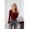 imageVICHYIE Summer Womens Scoop Neck Short Sleeve Shirts Ribbed Slim Fitted Casual Basic Top BlousesLongwine Red