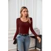 imageVICHYIE Summer Womens Scoop Neck Short Sleeve Shirts Ribbed Slim Fitted Casual Basic Top BlousesLongwine Red