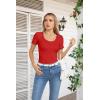 imageVICHYIE Summer Womens Scoop Neck Short Sleeve Shirts Ribbed Slim Fitted Casual Basic Top BlousesRed