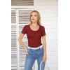 imageVICHYIE Summer Womens Scoop Neck Short Sleeve Shirts Ribbed Slim Fitted Casual Basic Top BlousesWine Red