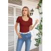 imageVICHYIE Summer Womens Scoop Neck Short Sleeve Shirts Ribbed Slim Fitted Casual Basic Top BlousesWine Red