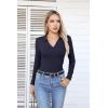 imageVICHYIE Womens Long Sleeve Shirts Lapel V Neck Slim Fitted Ribbed Knit Trendy Tight Polo TopsLong Navy Blue