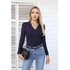 imageVICHYIE Womens Long Sleeve Shirts Lapel V Neck Slim Fitted Ribbed Knit Trendy Tight Polo TopsLong Navy Blue