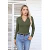 imageVICHYIE Womens Long Sleeve Shirts Lapel V Neck Slim Fitted Ribbed Knit Trendy Tight Polo TopsLongarmy Green