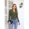 imageVICHYIE Womens Long Sleeve Shirts Lapel V Neck Slim Fitted Ribbed Knit Trendy Tight Polo TopsLongarmy Green