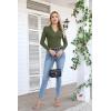imageVICHYIE Womens Long Sleeve Shirts Lapel V Neck Slim Fitted Ribbed Knit Trendy Tight Polo TopsLongarmy Green