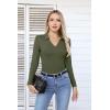 imageVICHYIE Womens Long Sleeve Shirts Lapel V Neck Slim Fitted Ribbed Knit Trendy Tight Polo TopsLongarmy Green