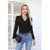 imageVICHYIE Womens Long Sleeve Shirts Lapel V Neck Slim Fitted Ribbed Knit Trendy Tight Polo TopsLongblack