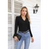 imageVICHYIE Womens Long Sleeve Shirts Lapel V Neck Slim Fitted Ribbed Knit Trendy Tight Polo TopsLongblack