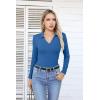 imageVICHYIE Womens Long Sleeve Shirts Lapel V Neck Slim Fitted Ribbed Knit Trendy Tight Polo TopsLongblue