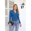 imageVICHYIE Womens Long Sleeve Shirts Lapel V Neck Slim Fitted Ribbed Knit Trendy Tight Polo TopsLongblue
