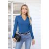 imageVICHYIE Womens Long Sleeve Shirts Lapel V Neck Slim Fitted Ribbed Knit Trendy Tight Polo TopsLongblue
