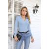 imageVICHYIE Womens Long Sleeve Shirts Lapel V Neck Slim Fitted Ribbed Knit Trendy Tight Polo TopsLongblue Grey