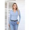 imageVICHYIE Womens Long Sleeve Shirts Lapel V Neck Slim Fitted Ribbed Knit Trendy Tight Polo TopsLongblue Grey