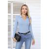 imageVICHYIE Womens Long Sleeve Shirts Lapel V Neck Slim Fitted Ribbed Knit Trendy Tight Polo TopsLongblue Grey