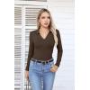imageVICHYIE Womens Long Sleeve Shirts Lapel V Neck Slim Fitted Ribbed Knit Trendy Tight Polo TopsLongbrown