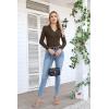 imageVICHYIE Womens Long Sleeve Shirts Lapel V Neck Slim Fitted Ribbed Knit Trendy Tight Polo TopsLongbrown
