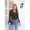 imageVICHYIE Womens Long Sleeve Shirts Lapel V Neck Slim Fitted Ribbed Knit Trendy Tight Polo TopsLongbrown