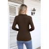 imageVICHYIE Womens Long Sleeve Shirts Lapel V Neck Slim Fitted Ribbed Knit Trendy Tight Polo TopsLongbrown