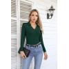 imageVICHYIE Womens Long Sleeve Shirts Lapel V Neck Slim Fitted Ribbed Knit Trendy Tight Polo TopsLongdark Green