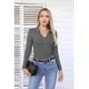 imageVICHYIE Womens Long Sleeve Shirts Lapel V Neck Slim Fitted Ribbed Knit Trendy Tight Polo TopsLongdark Grey