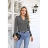 imageVICHYIE Womens Long Sleeve Shirts Lapel V Neck Slim Fitted Ribbed Knit Trendy Tight Polo TopsLongdark Grey