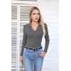 imageVICHYIE Womens Long Sleeve Shirts Lapel V Neck Slim Fitted Ribbed Knit Trendy Tight Polo TopsLongdark Grey