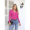 imageVICHYIE Womens Long Sleeve Shirts Lapel V Neck Slim Fitted Ribbed Knit Trendy Tight Polo TopsLonghot Pink