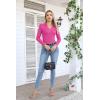 imageVICHYIE Womens Long Sleeve Shirts Lapel V Neck Slim Fitted Ribbed Knit Trendy Tight Polo TopsLonghot Pink