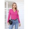 imageVICHYIE Womens Long Sleeve Shirts Lapel V Neck Slim Fitted Ribbed Knit Trendy Tight Polo TopsLonghot Pink