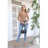 imageVICHYIE Womens Long Sleeve Shirts Lapel V Neck Slim Fitted Ribbed Knit Trendy Tight Polo TopsLongkhaki