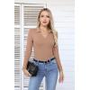 imageVICHYIE Womens Long Sleeve Shirts Lapel V Neck Slim Fitted Ribbed Knit Trendy Tight Polo TopsLongkhaki