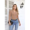 imageVICHYIE Womens Long Sleeve Shirts Lapel V Neck Slim Fitted Ribbed Knit Trendy Tight Polo TopsLongkhaki
