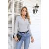 imageVICHYIE Womens Long Sleeve Shirts Lapel V Neck Slim Fitted Ribbed Knit Trendy Tight Polo TopsLonglight Grey