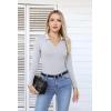 imageVICHYIE Womens Long Sleeve Shirts Lapel V Neck Slim Fitted Ribbed Knit Trendy Tight Polo TopsLonglight Grey