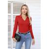 imageVICHYIE Womens Long Sleeve Shirts Lapel V Neck Slim Fitted Ribbed Knit Trendy Tight Polo TopsLongred