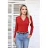imageVICHYIE Womens Long Sleeve Shirts Lapel V Neck Slim Fitted Ribbed Knit Trendy Tight Polo TopsLongred