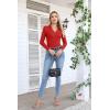 imageVICHYIE Womens Long Sleeve Shirts Lapel V Neck Slim Fitted Ribbed Knit Trendy Tight Polo TopsLongred