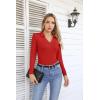 imageVICHYIE Womens Long Sleeve Shirts Lapel V Neck Slim Fitted Ribbed Knit Trendy Tight Polo TopsLongred