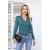 imageVICHYIE Womens Long Sleeve Shirts Lapel V Neck Slim Fitted Ribbed Knit Trendy Tight Polo TopsLongteal